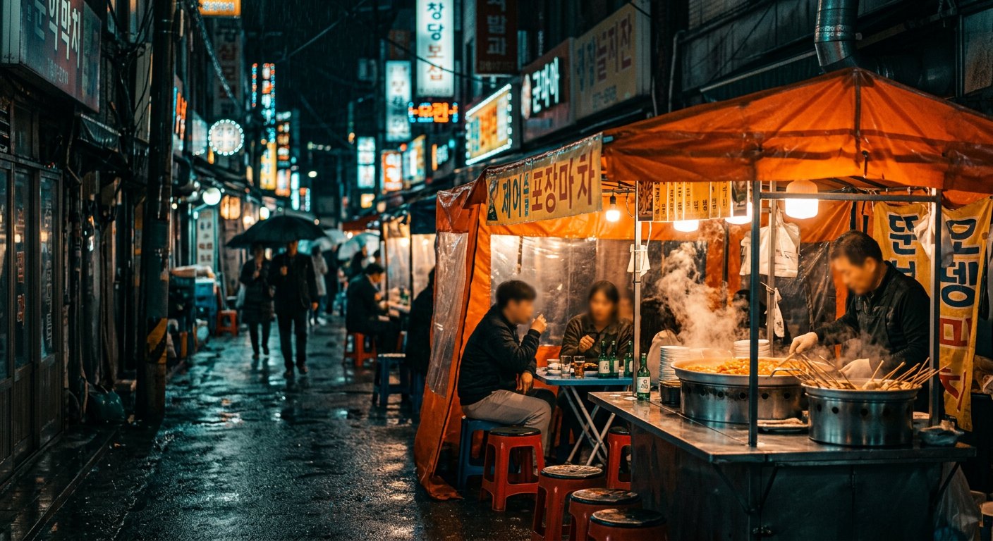 을지로 포장마차, 비 오는 밤 — AI 생성 이미지