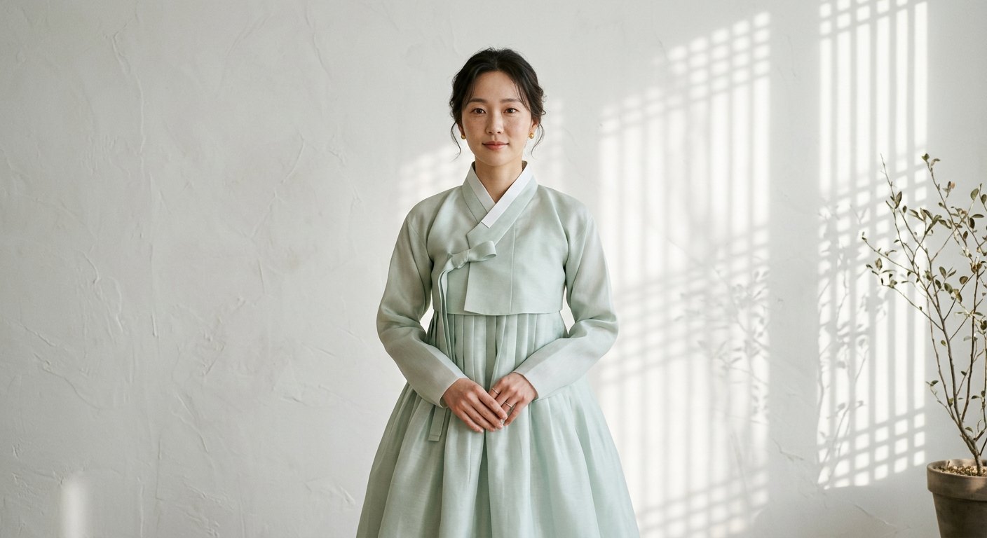 청자빛 모던 한복 화보 — AI 생성 이미지