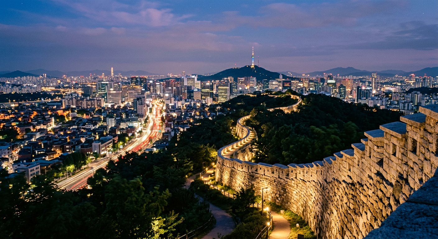 낙산 성곽에서 본 서울 블루아워 — AI 생성 이미지